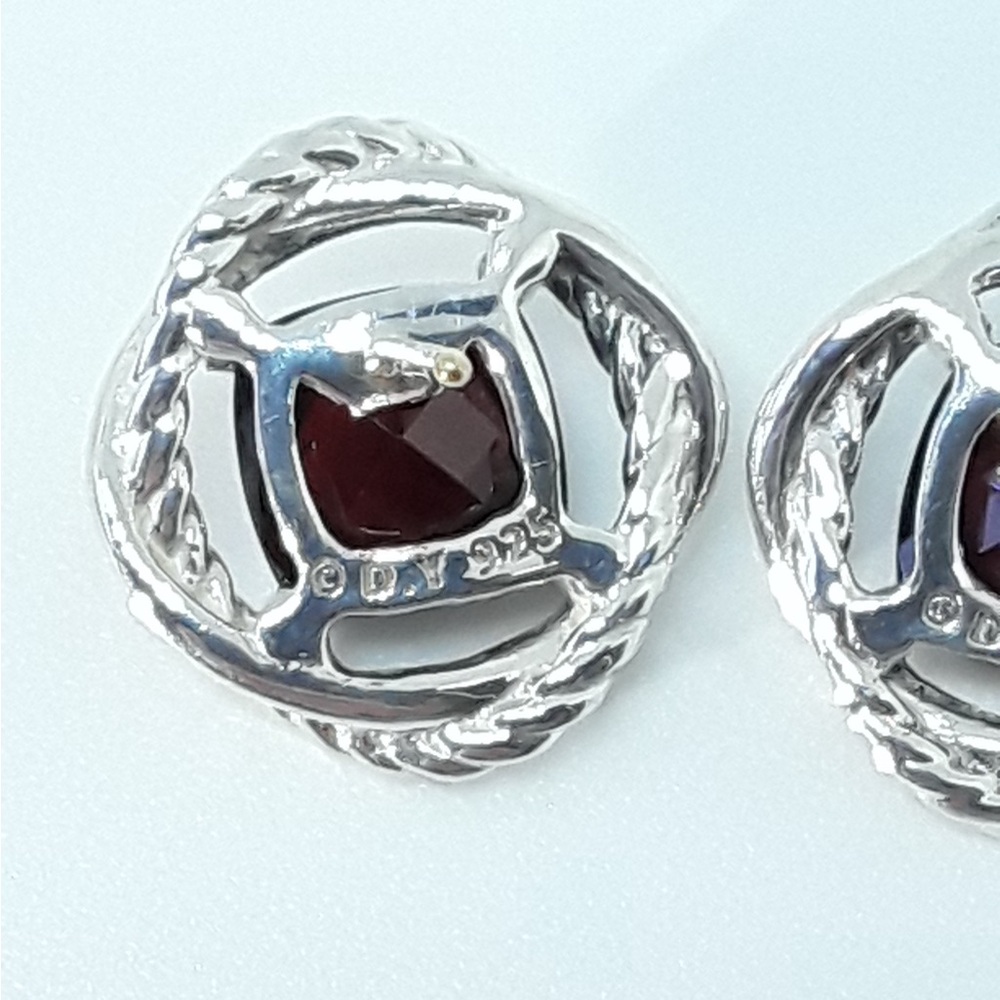 David Yurman sterling silver red garnet infinity earrings - Picture 3 of 3